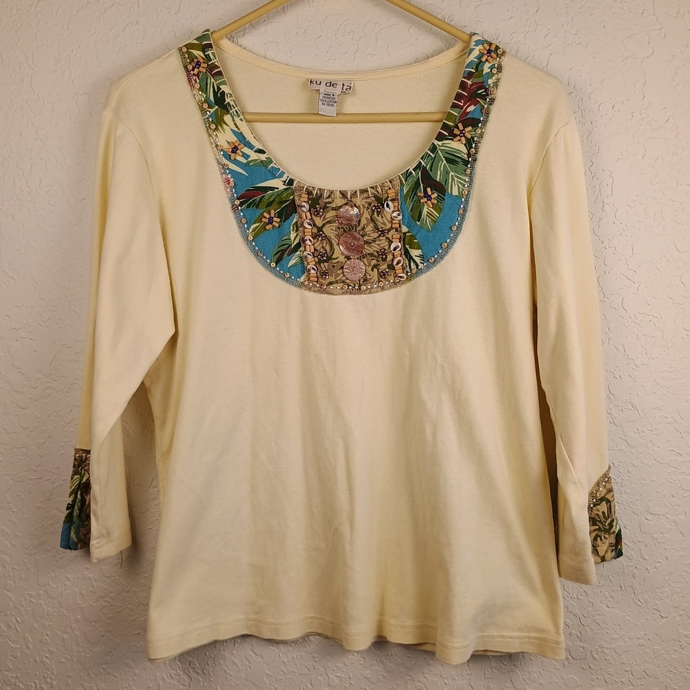 Vintage ku‎ de ta Embellished Beads And Sea Shells Top Women's XL